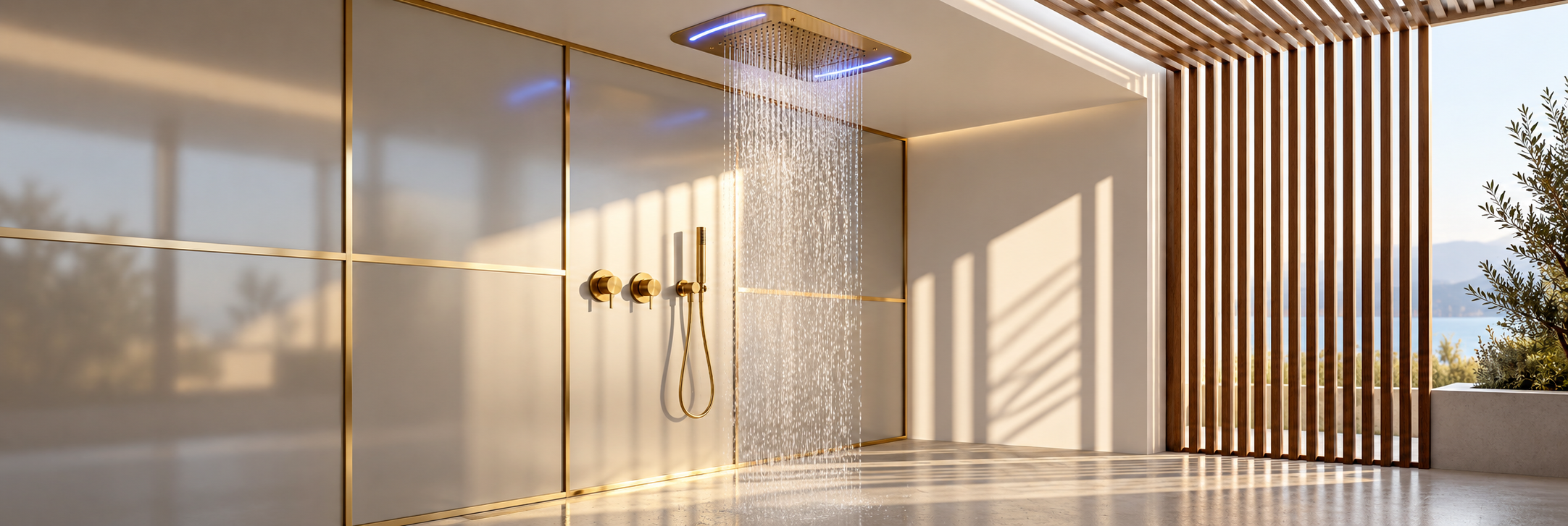 BathSelect Lumigold LED ceiling rainfall shower panel with handheld sprayer